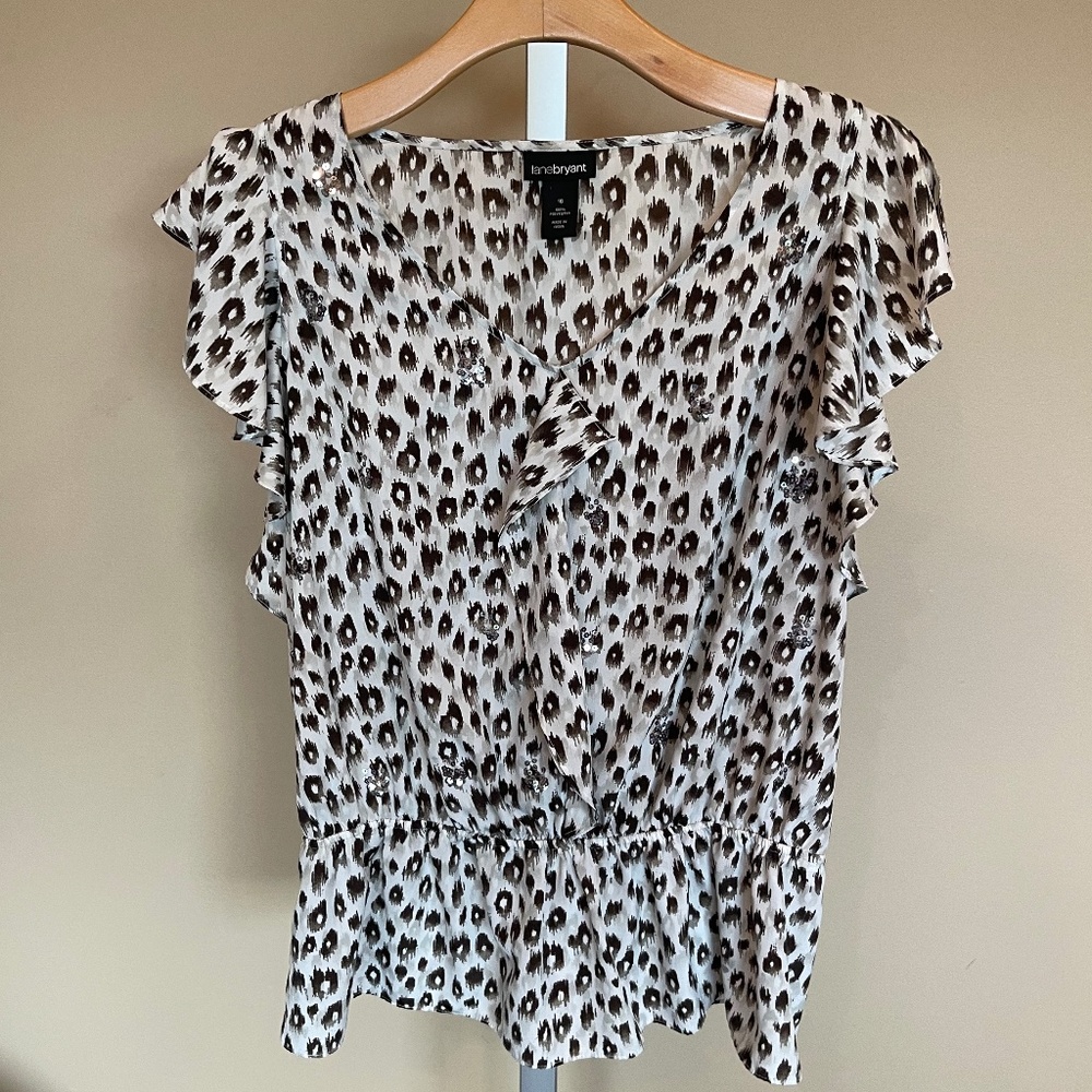 Lane Bryant Flutter Sleeve Top Brown Animal Print